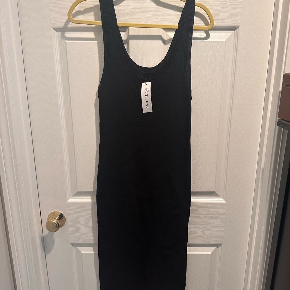 Black Ribbed Tank Midi Dress by The Drop
